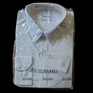 Ace Of Diamond Men's White Button Up Dress Shirt NWT Never Open Large (16 1/2)